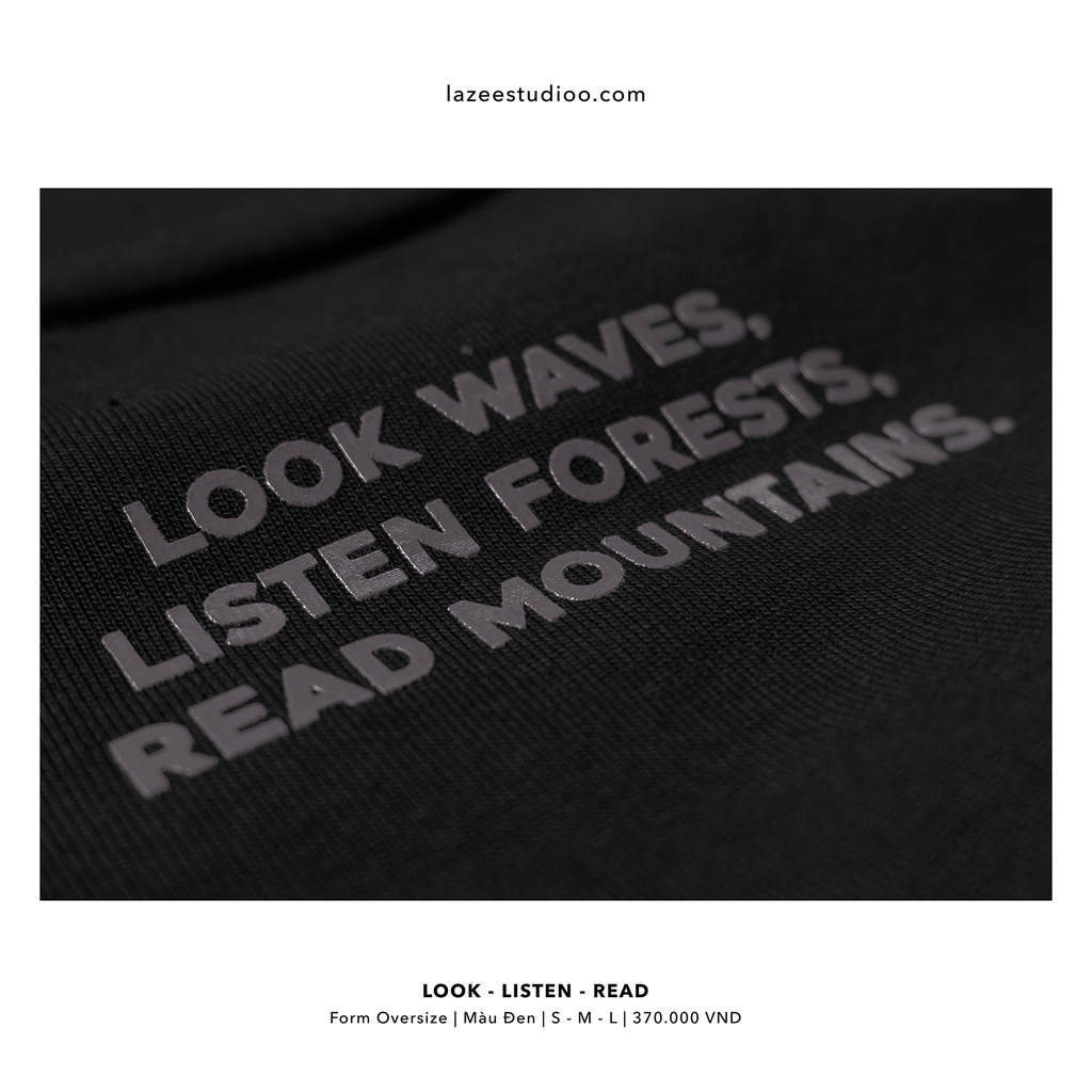 Áo thun - LOOK LISTEN READ | LAZEE STUDIOO | Nâu Sữa - Đen | Form Oversize
