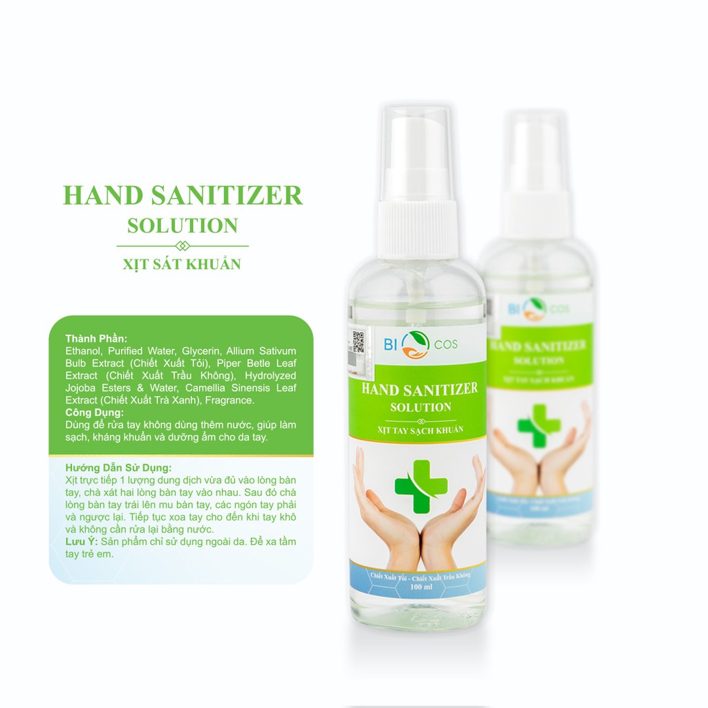 Xịt tay sạch khuẩn hand sanitizer solution biocos 100ml - chiết xuất tỏi - ảnh sản phẩm 3