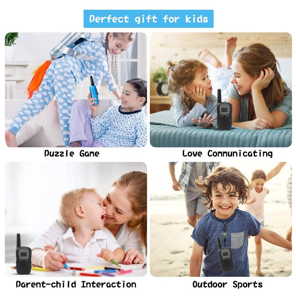 1 Cặp Bộ Đàm Điện Đàm Màn Hình LCD Hai Chiều Tự Động Quét Liên Lạc EU 446MHz Màu Đen Cho Bé