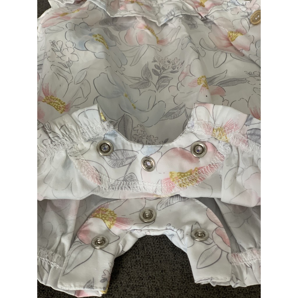 Set nón và áo liền quần bé gái body đùi romper sơ sinh TU vải cotton 0-24 tháng xuất dư