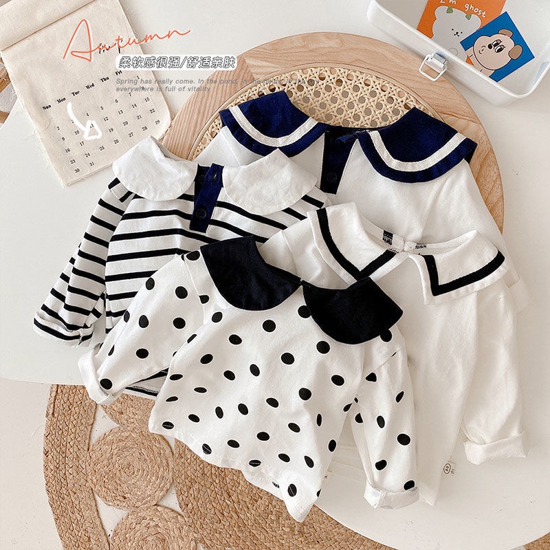 [Babycat] Hàng Có Sẵn Áo Thun Chấm Bi Phong Cách Nhật Bản Nhật Bản Hàn Quốc Thời Trang Xuân Thu Cho Bé Gái