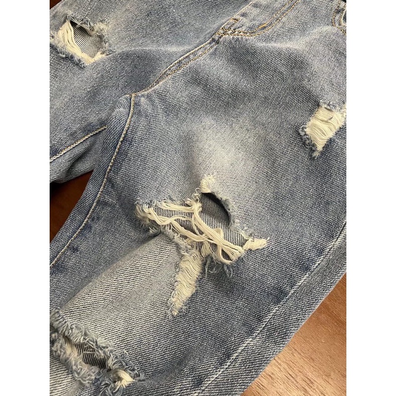 Quần jean BXPB dài thiết kế rách gối thời trang mùa hè cá tính dành cho bé trai 3-15 tuổi