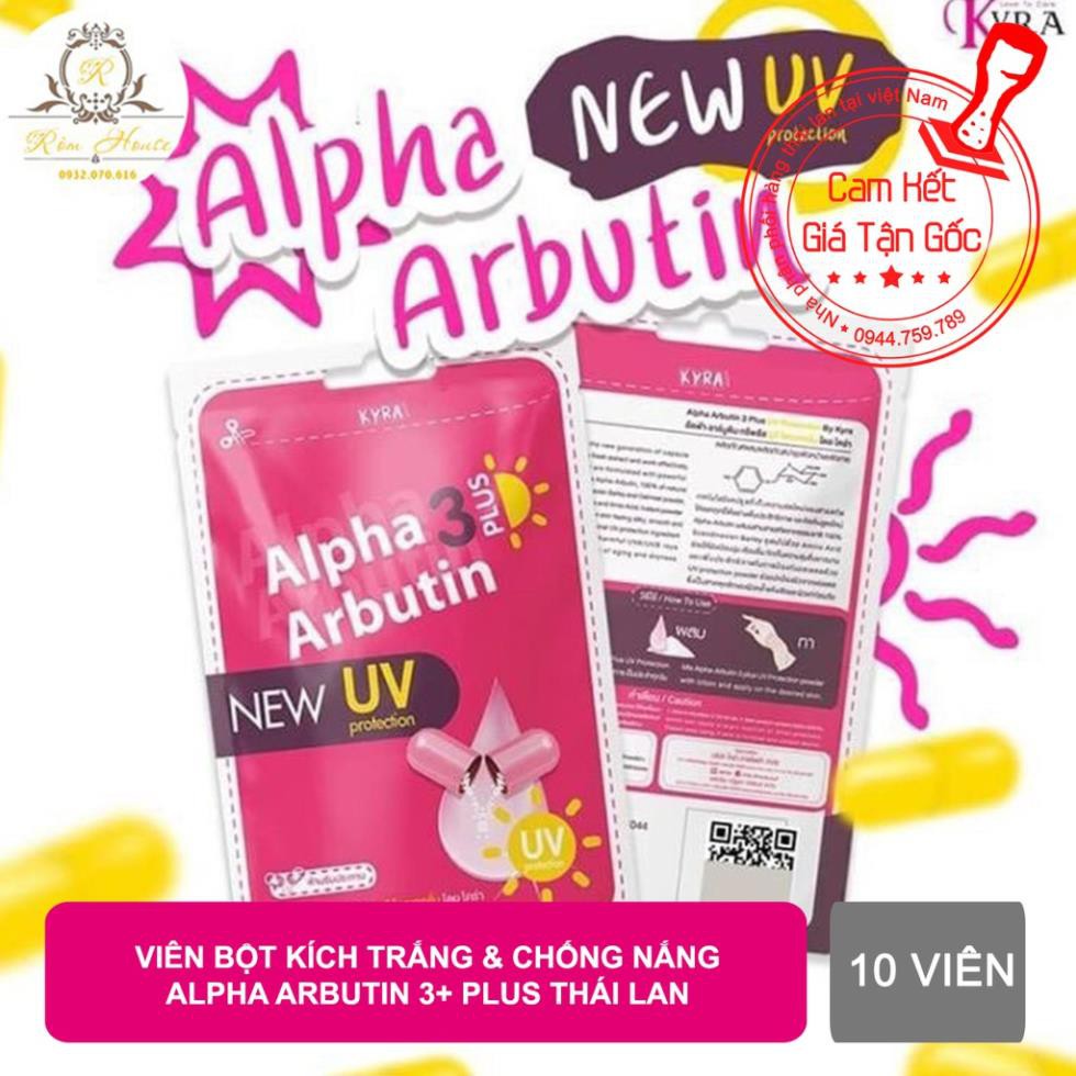 Viên Bột Kích Trắng &amp; Chống Nắng ALPHA ARBUTIN 3 Plus 10 viên/gói - Thái Lan