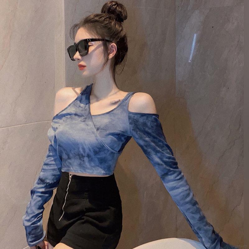 Áo thun tay dài cổ chữ V thời trang Hàn Quốc quyến rũ cho nữ