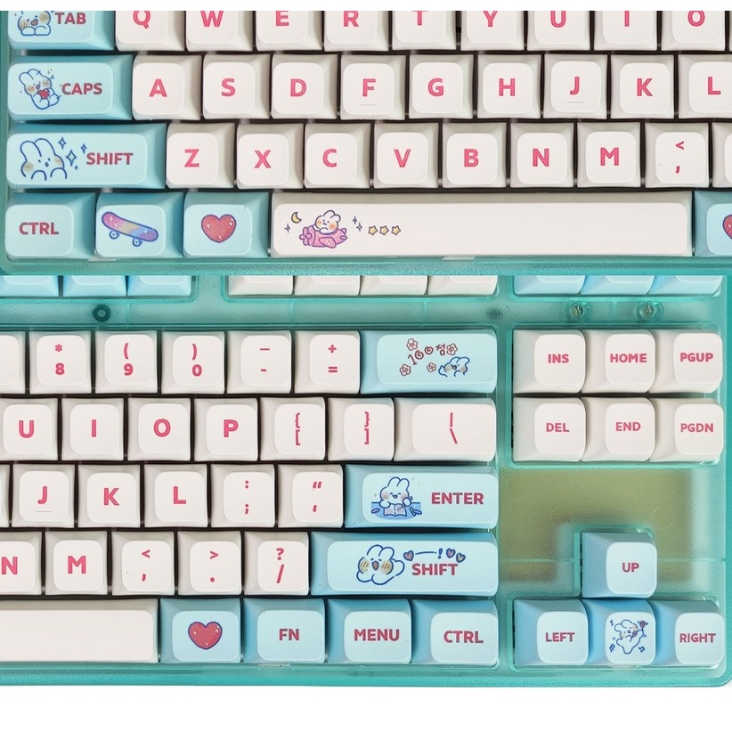 129 Phím Rabbit Keycaps XDA Profile Động vật dễ thương Thỏ PBT Dye Sub Bàn phím cơ học Keycap