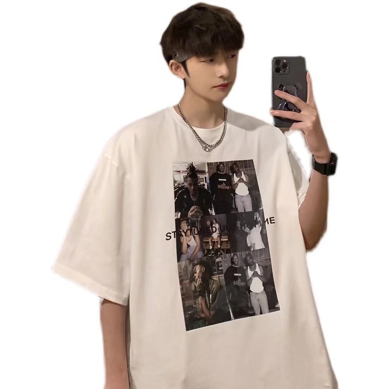 Áo Thun Tay Ngắn Dáng Rộng In Chữ Phong Cách Hip Hop Hàn Quốc Thời Trang Mùa Hè Cho Nam size M-5XL