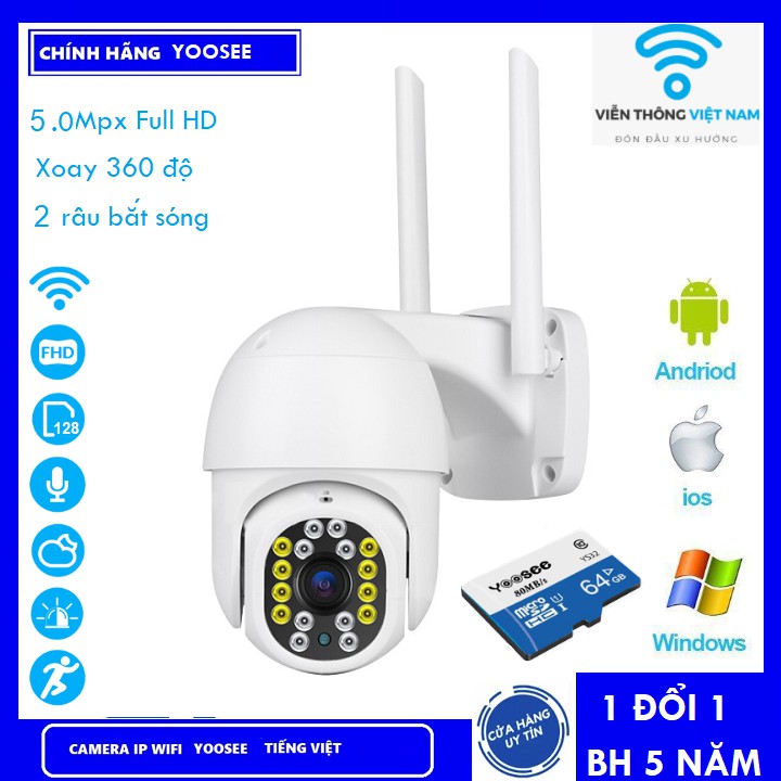 ( FREESHIP Class 1 ) Combo Camera Yoosee ngoài trời Ptz 8led xoay 360 độ 3.0Mpx Full HD Thẻ Nhớ 32Gb Yoosee Chuyên Dung