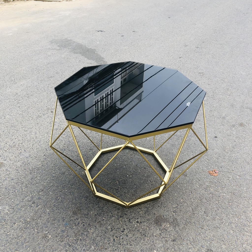 Bàn trà bàn sofa mẫu kim cương kính cường lực đen