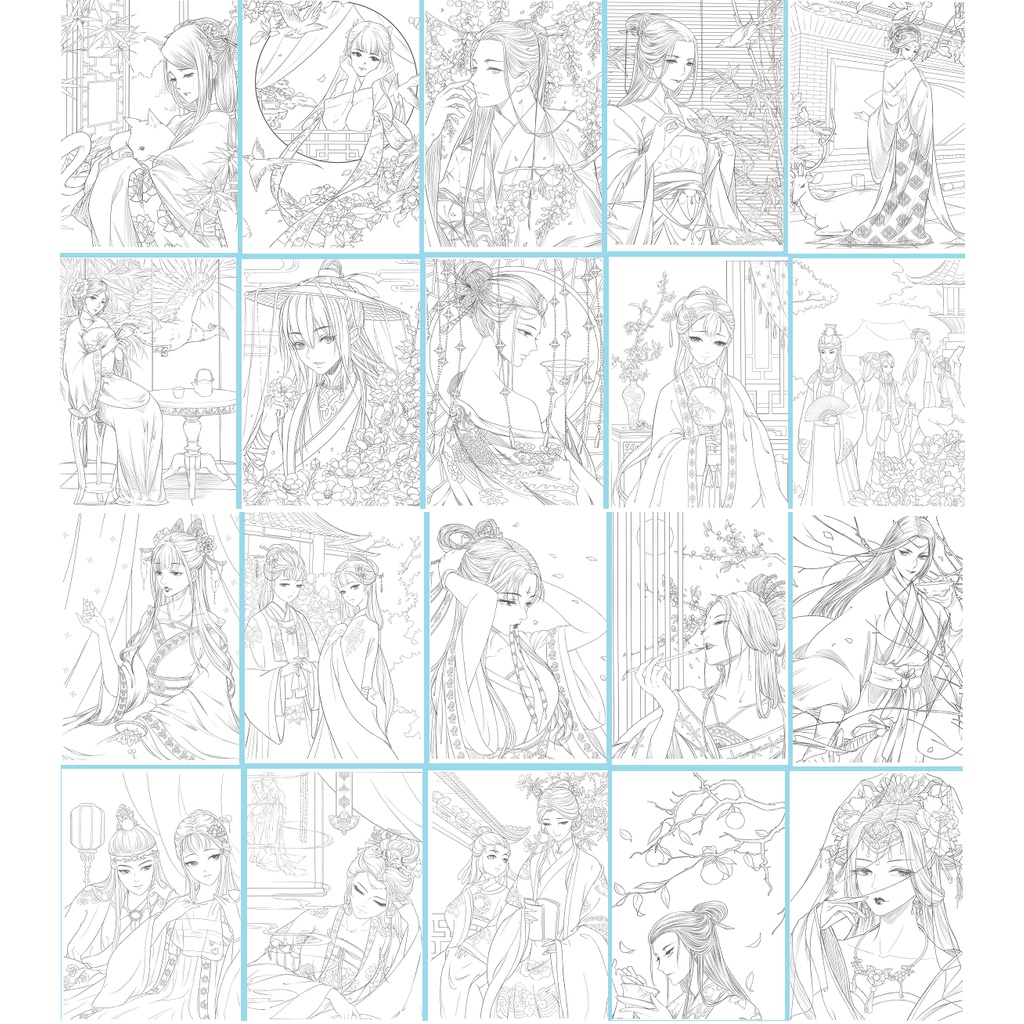 Tranh tô màu Anime A4-Lineart, ngẫu nhiên