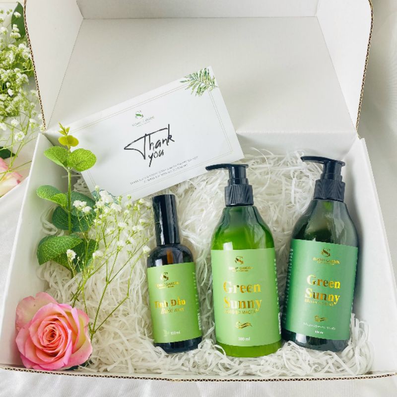 Combo chăm sóc tóc Sunny Garden Việt Nam ( dầu gội, kem ủ bơ macca dừa, tinh dầu bưởi)