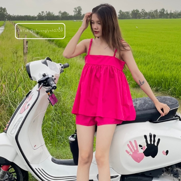 Set babydoll nữ ,set đồ nữ babydoll ,áo bánh bèo babydoll dây thắc bính kèm quần chất kate đứng form siêu xinh PLS29