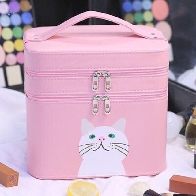 Cốp đựng mỹ phẩm 2 tầng hình mèo dễ thương