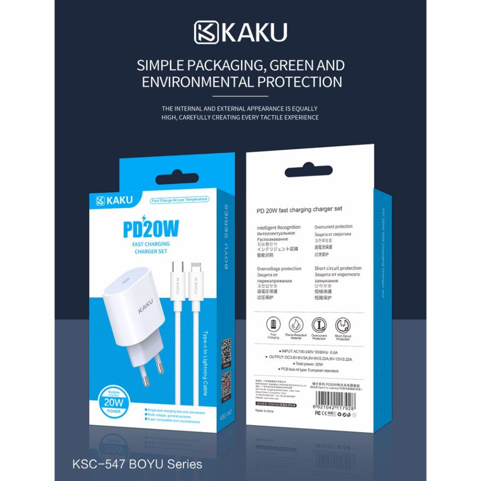 Bộ sạc nhanh PD 20W ⭐ FREE SHIP ⭐ chính hãng KAKU Mã KSC - 547