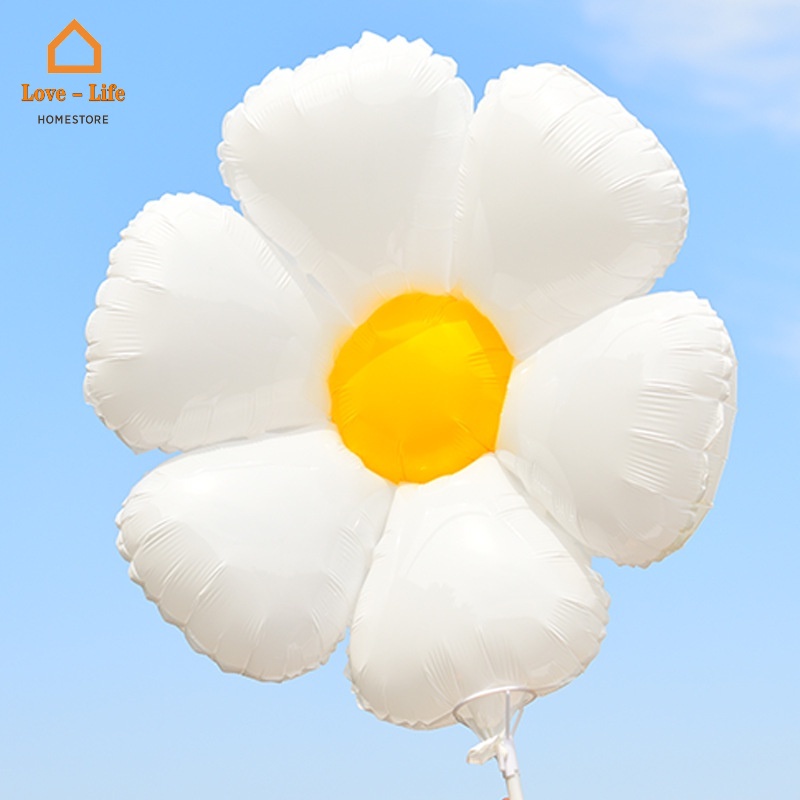 Bong Bóng Nhôm Hình Hoa Cúc/Hoa Hướng Dương Màu Trắng Dùng Trang Trí Tiệc