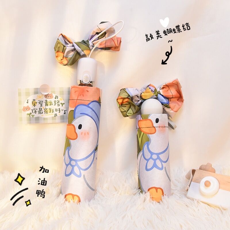 Dù Gấp Tự Động Chống Tia UV Họa Tiết Chú Vịt Dễ Thương