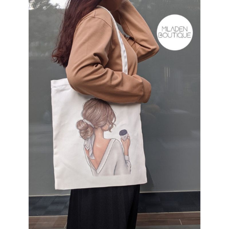 Túi Vải, Túi Tote Canvas Cao Cấp Girl Coffee Miladen