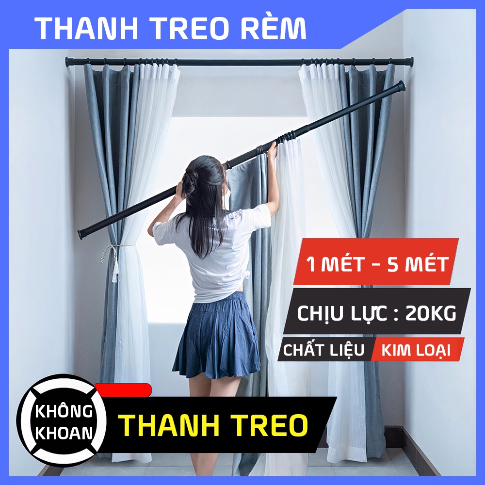 Thanh treo rèm đa năng, thanh treo quần áo, treo màn ngủ, không cần khoan tường cực tiện lợi dễ lắp đặt