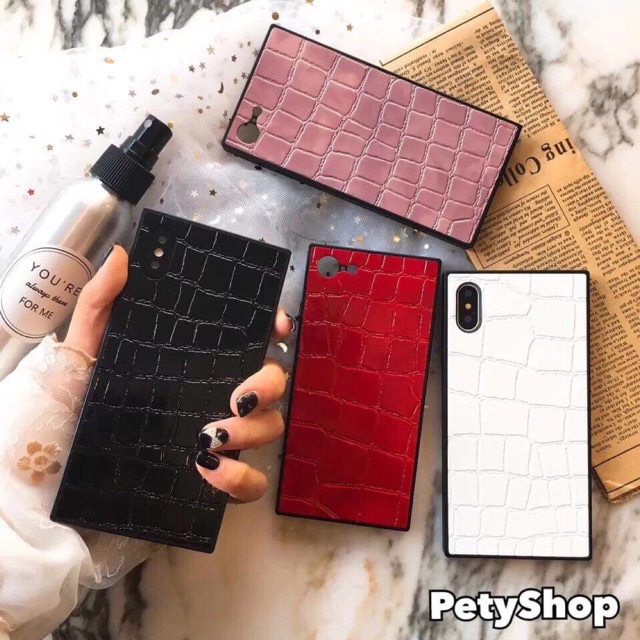 Ốp vuông giả da cá sấu iphone 6Plus/6SPlus/7Plus/8Plus/X