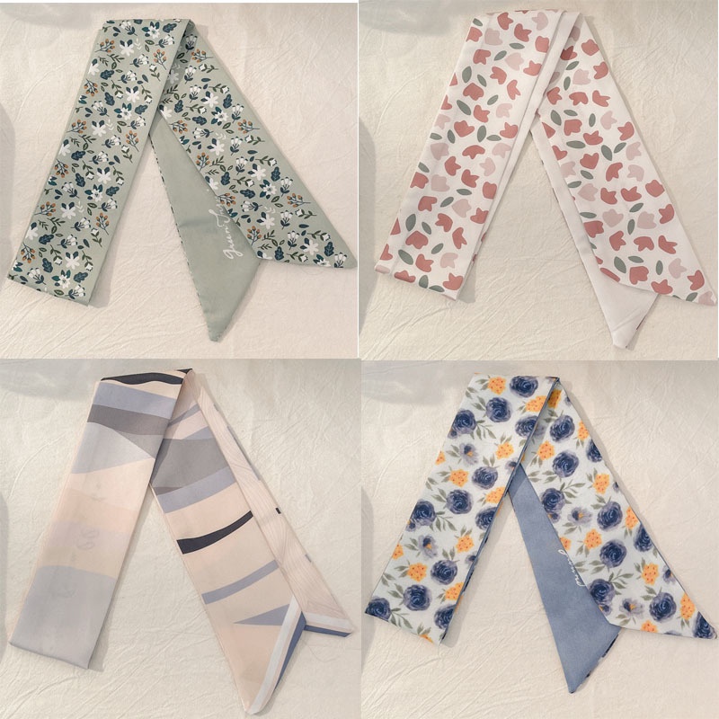 Dây cột tóc vải lụa thắt nơ in họa tiết thời trang cho nữ