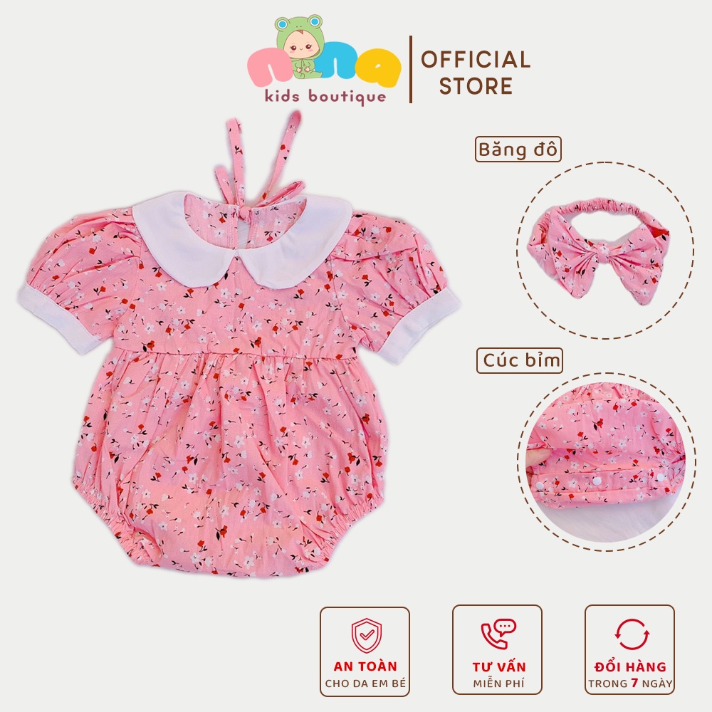 Đồ body em bé gái sơ sinh tặng kèm băng đô Màu hồng hoa nhí cổ sơ mi Size 5-12kg Nina Kids