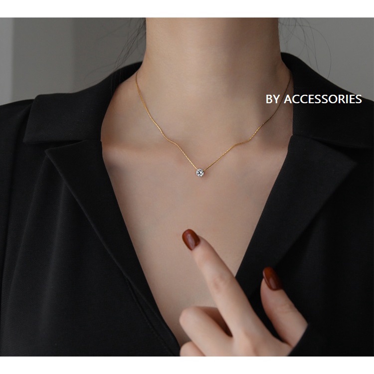 Dây chuyền titan đá tròn lấp lánh không gỉ WN200407