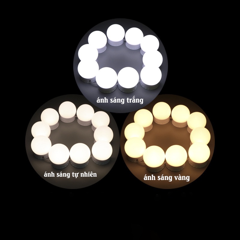 Bộ 10 Bóng Đèn Led Tăng Giảm Ánh Sáng 5 Chế Độ Gắn Gương Bàn Trang Điểm, Dán Trang Trí Gương LIFE +