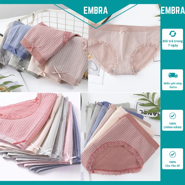 Quần Lót Nữ Embra Siêu Thoáng Hoạ Tiết Caro  Viền Ren Vải Cotton Kháng Khuẩn EB004 | BigBuy360 - bigbuy360.vn