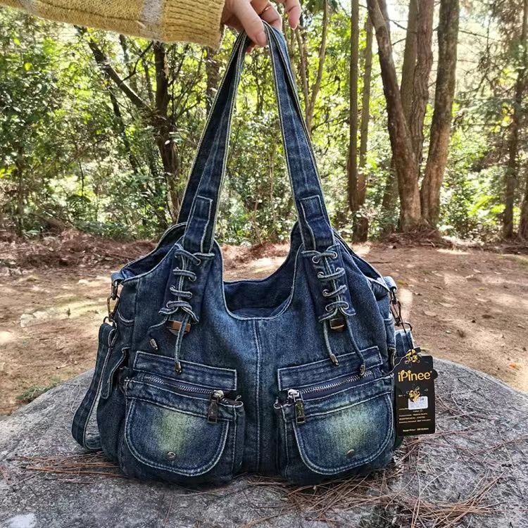 Túi Xách Denim Sức Chứa Lớn Phong Cách Retro Thời Trang Cho Nữ