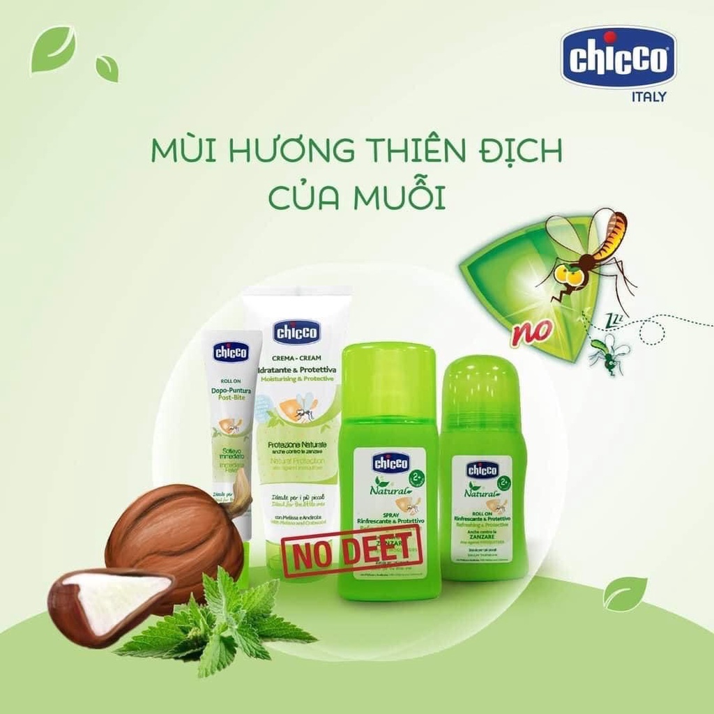 Bộ sản phẩm chống muỗi Chicco, lăn bôi muỗi, body lotion d chăm sóc da cho bé từ 0m+