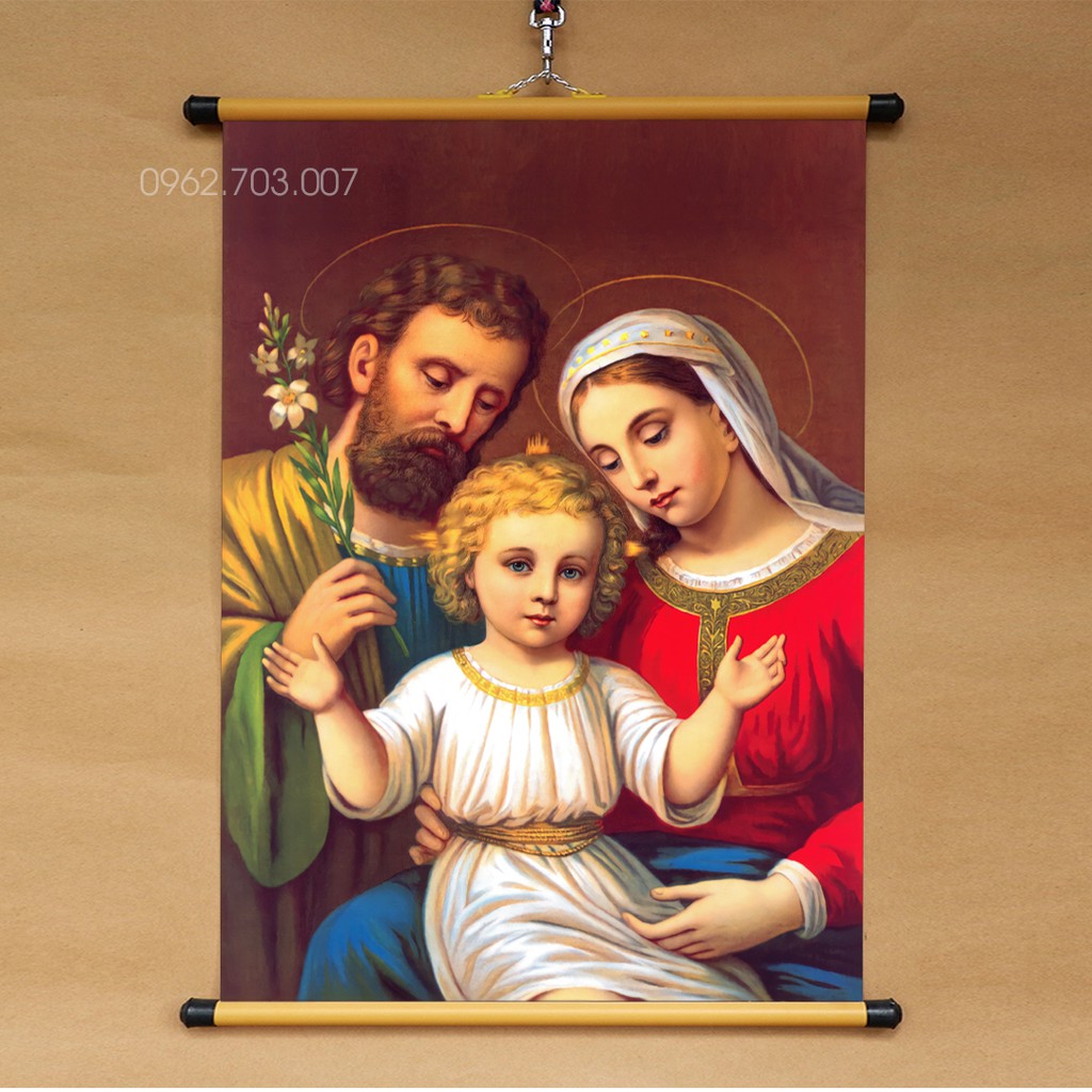 Tranh Công Giáo Gia Đình Chúa Jesu bằng vải phủ bóng cao cấp dày dặn 40x55cm