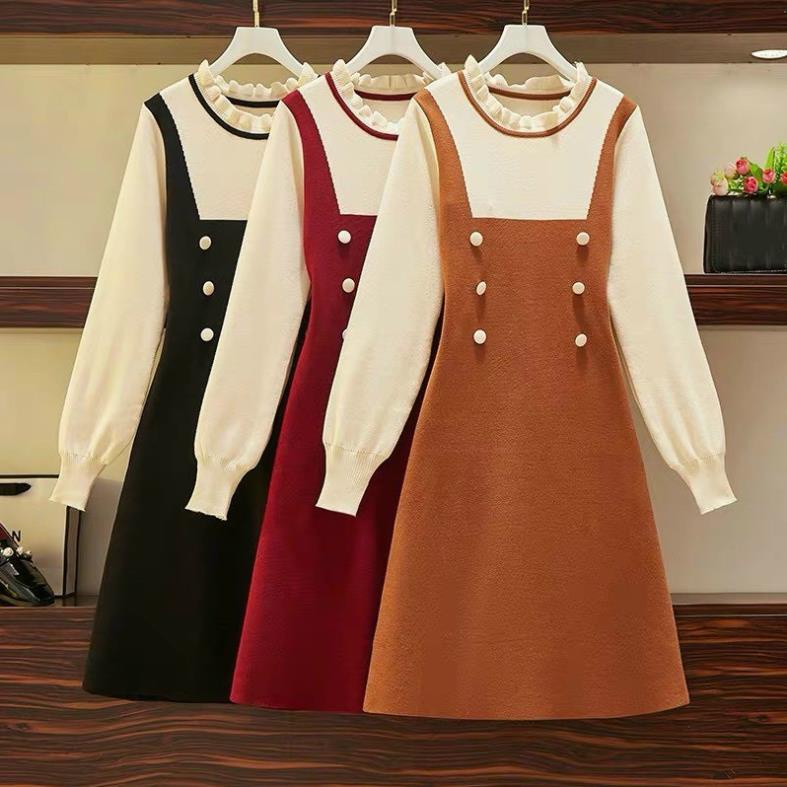 Váy len dáng dài, váy yếm len phối cúc siêu xinh hàng form chuẩn chất len co giãn tốt  mặc đi chơi đi làm đều đẹp | BigBuy360 - bigbuy360.vn