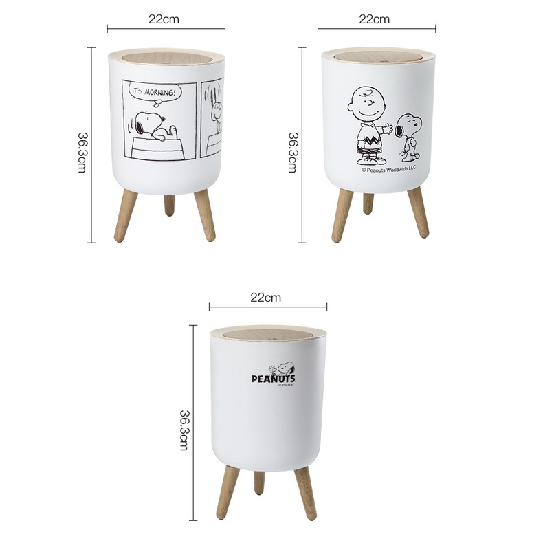 Thùng Rác Tái Chế Được In Hình Snoopy Hoạt Hình Có Nắp Đậy Và Chân Đế Cho Nhà Ở / Văn Phòng / Khách Sạn