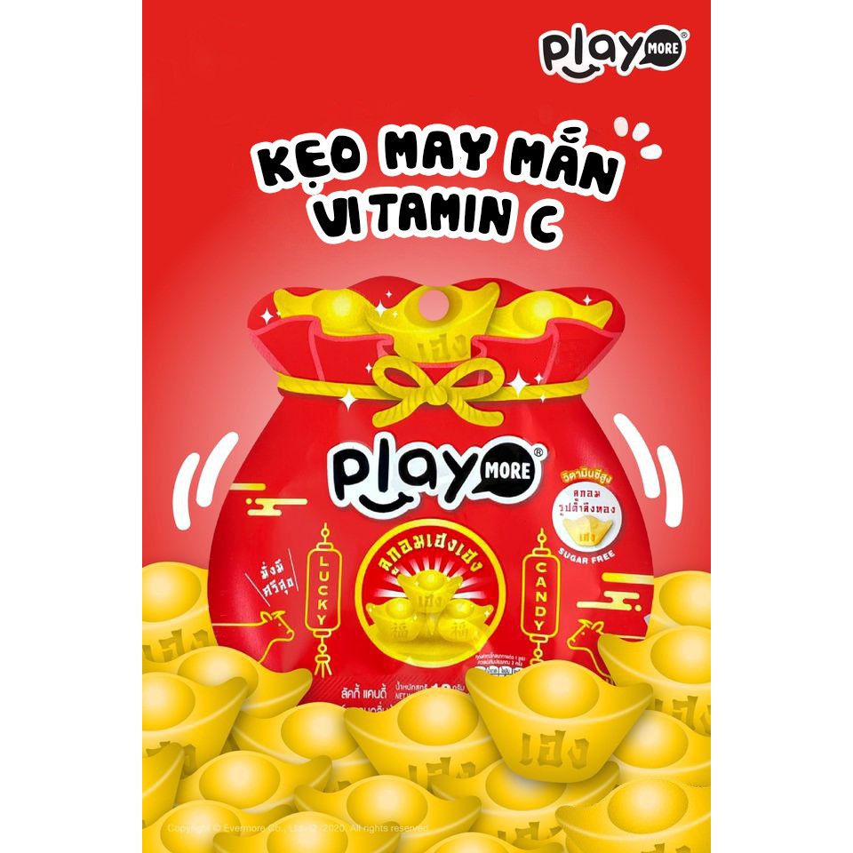 Hộp 12 gói kẹo may mắn vị cam Playmore Thái Lan 12g