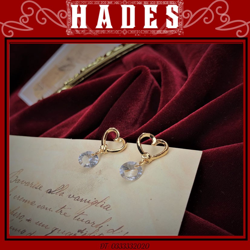 Bông tai hình trái tim đính đá - khuyên tai hợp kim nữ tính cho nữ phong cách hàn quốc earings jewelry - Hades.js
