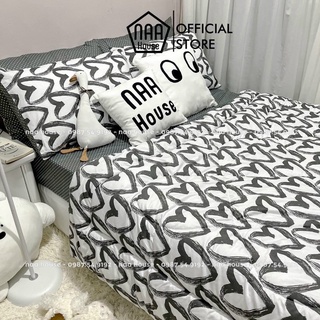 SET Chăn ga Cotton poly tim sơn mài 4 món chăn ga gối đệm cao cấp