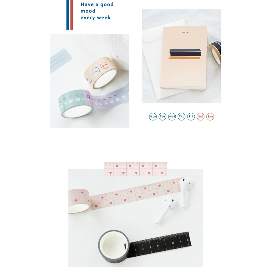 Set 3 washi tape kế hoạch ngày, tháng, năm băng keo giấy trang trí màu pastel