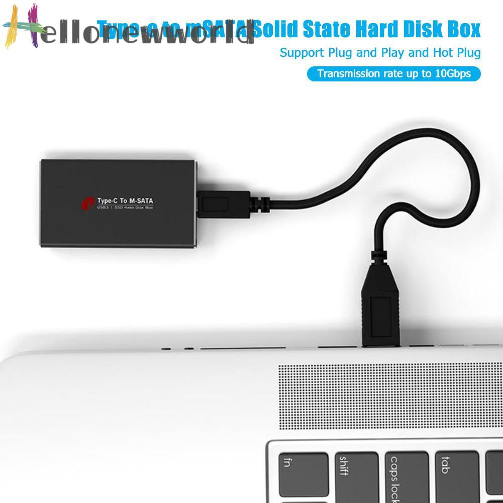 Hellonewworld Type C to mSATA Mobile Box Adapter USB 3.1 SSD Solid State Drive Enclosure