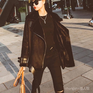 Áo Khoác Đi Xe Máy Chất Liệu Lông Cừu Dày Dặn Màu Đen