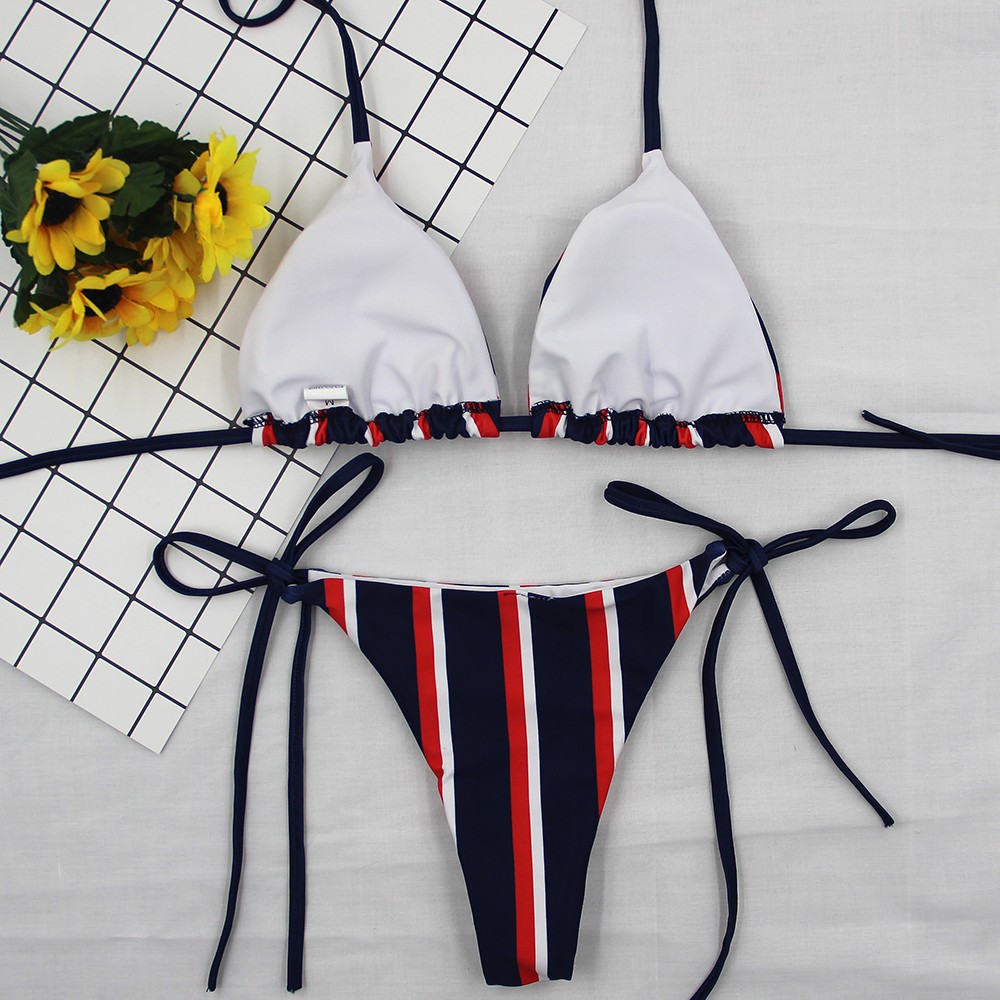 [BKN23] &lt;ÂU&gt; SET BIKINI KẺ SỌC VÀNG QUẦN THONG/LỌT KHE