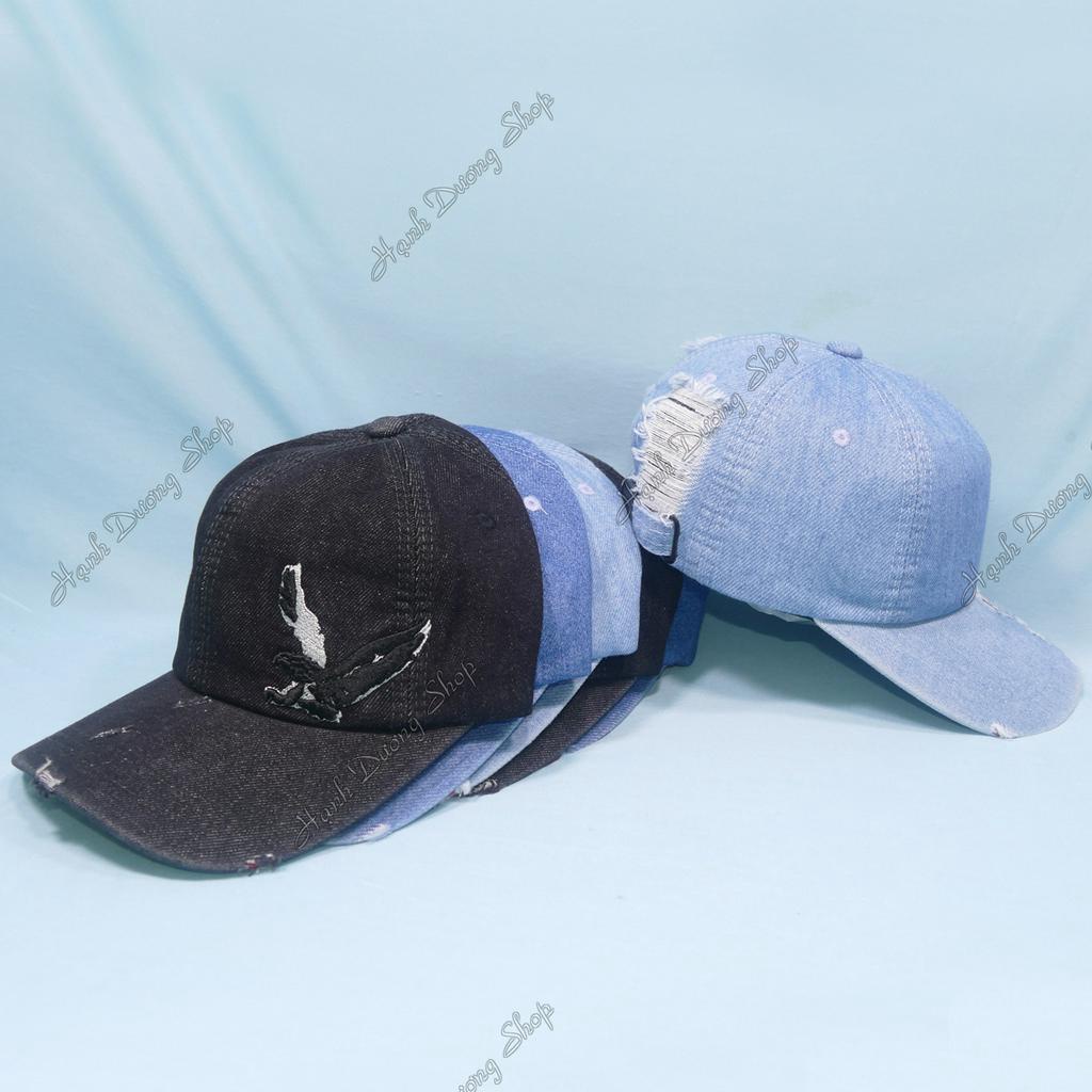 Nón kết jean nam nữ rách bụi, vải jean bền đẹp, dễ dàng điều chỉnh size, khóa gài cứng cáp, sang trọng
