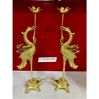 Đôi Hạc thờ cao 52cm bằng đồng nguyên chất màu vàng đồng cực đẹp