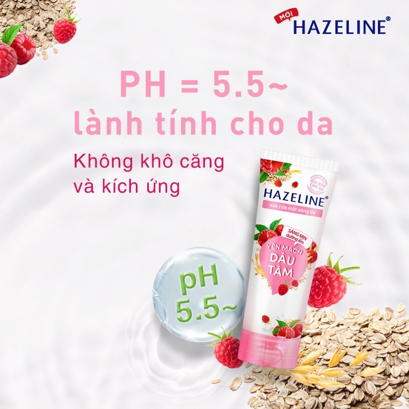 Sữa Rửa Mặt HAZELINE Nghệ Kiwi, Matcha Lựu Đỏ, Dâu Tằm Yến Mạch Tuýp Lớn 100g