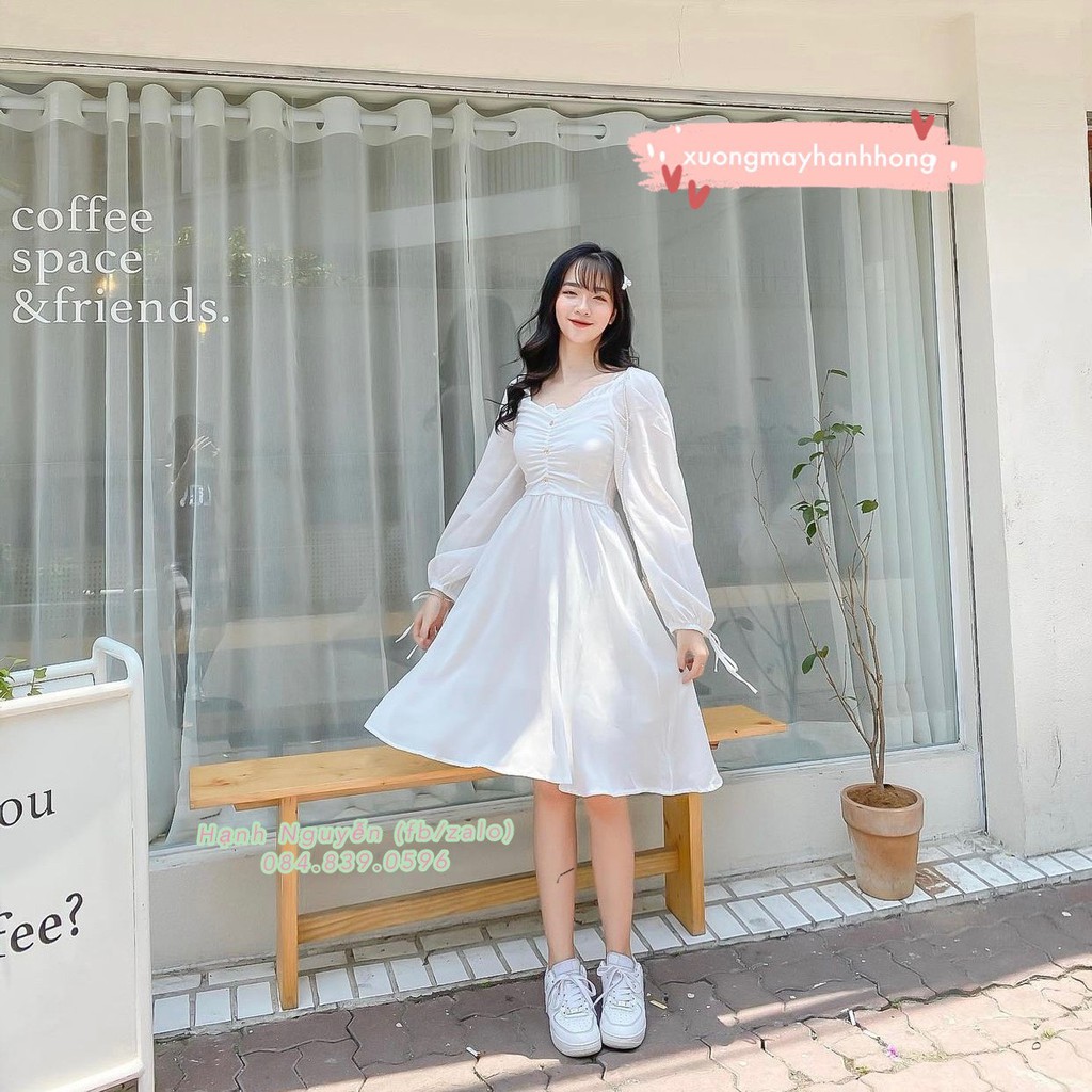 Váy Trắng dự tiệc Tiểu Thư - Váy Dài Tay Mùa Thu - Xưởng May Hạnh Hồng | BigBuy360 - bigbuy360.vn