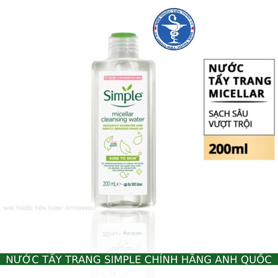 Nước tẩy trang dịu nhẹ dành cho da nhạy cảm Simple Micellar Cleansing Water 200ml