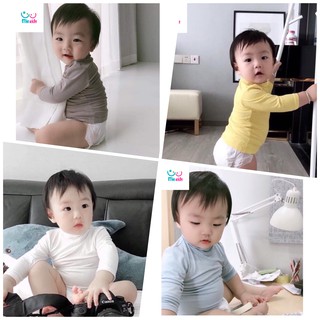 Áo thun cotton cổ 3 phân cho bé áo cổ lọ dài tay giữ nhiệt mùa thu đông