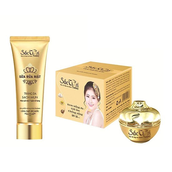 Combo kem trắng da giữ ẩm chống nắng và sữa rửa mặt sạch mụn Sắc Tiên Today hiệu quả sau 7 ngày sử dụng (auth)