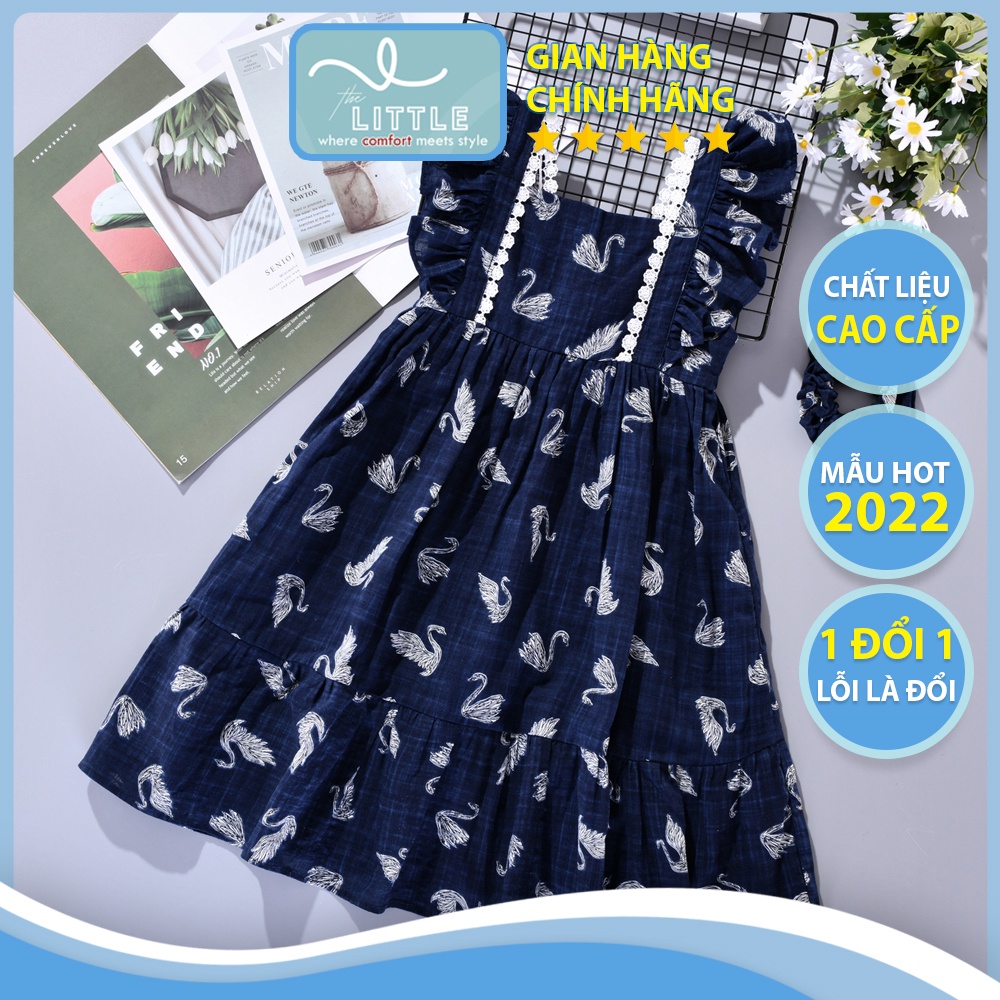 đầm bé gái váy chim hạc phối ren dễ thương NW012 The Little VN váy cho bé gái nhẹ nhàng, tiêu thư, xanh navy