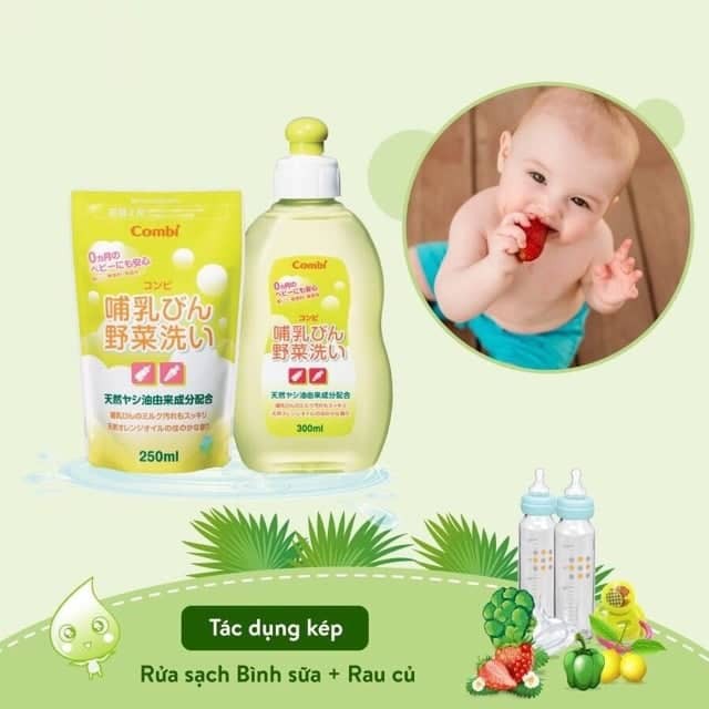 NƯỚC RỬA BÌNH SỮA VÀ RAU QUẢ COMBI TỪ DẦU CỌ (250ml)