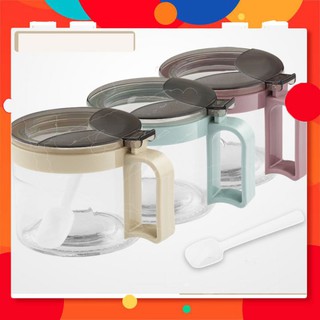 Hũ đựng gia vị thủy tinh nắp bật kèm muỗng - bộ 3 hũ 350ml