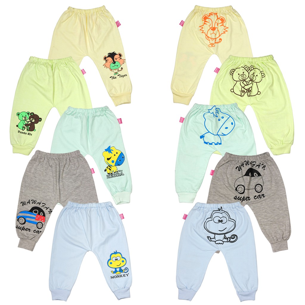 Set 10 Quần dài (quần chục cho bé) 100% COTTON XỊN siêu mềm, mịn, in hình ngộ nghĩnh cho bé trai bé gái từ 3-10kg QDLKF